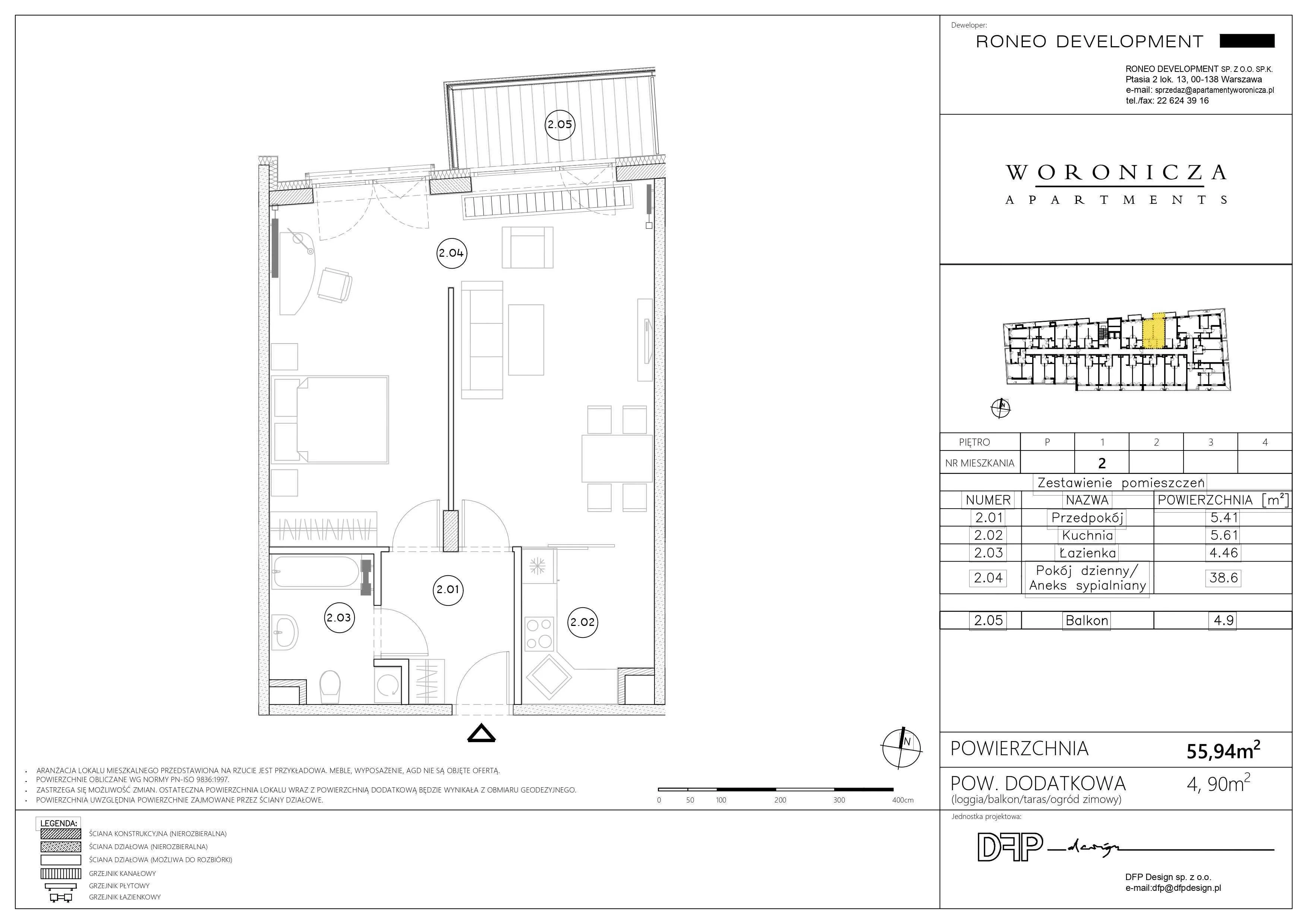 Mieszkanie 55,98 m2 - Warszawa Mokotów, ul. J..P. Woronicza 24