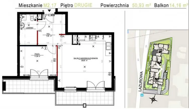 Warszawa Bemowo, ul. Lazurowa Mieszkanie - 2 pokoje - 51 m2 - 2 piętro