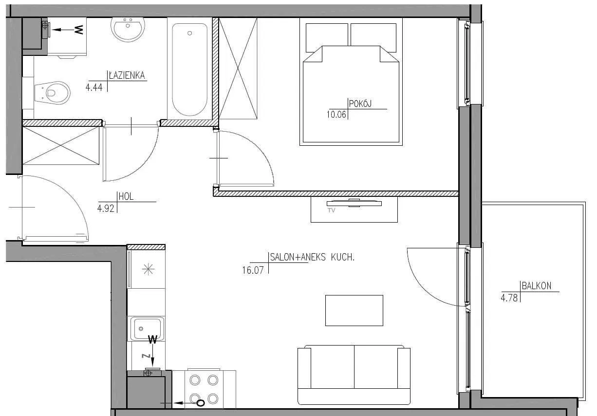 35,5 m2, 2 pokoje z miejscem parkingowym