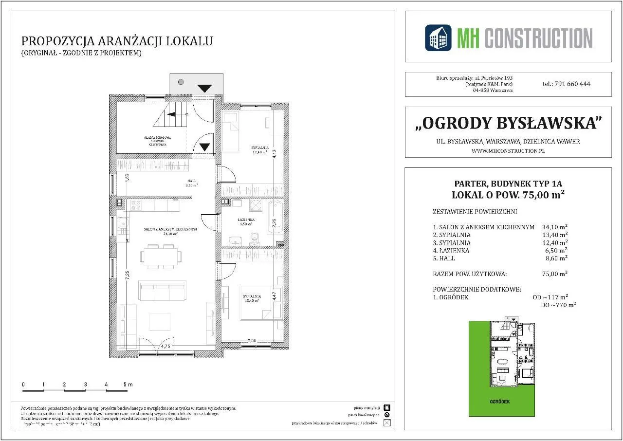 Mieszkanie 75m2 z ogródkiem 740m2 WAWER Bysławska