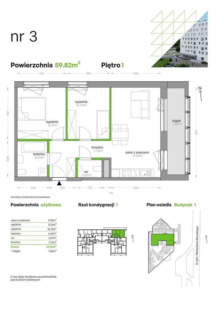 Sprzedam mieszkanie trzypokojowe: Warszawa Mokotów , ulica al. gen. Władysława Sikorskiego, 59 m2, 1135483 PLN, 3 pokoje - Domiporta.pl