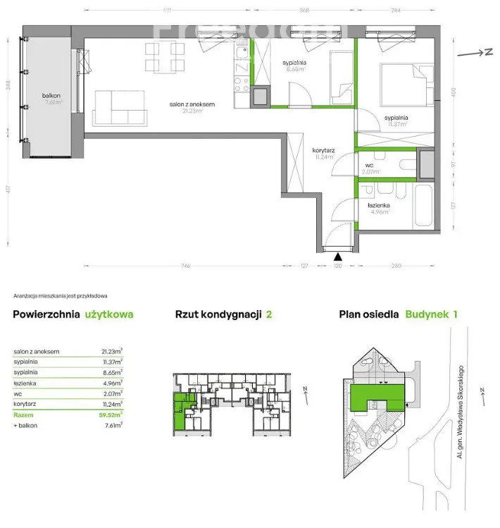 Mieszkanie na sprzedaż, 59 m², Warszawa Mokotów 