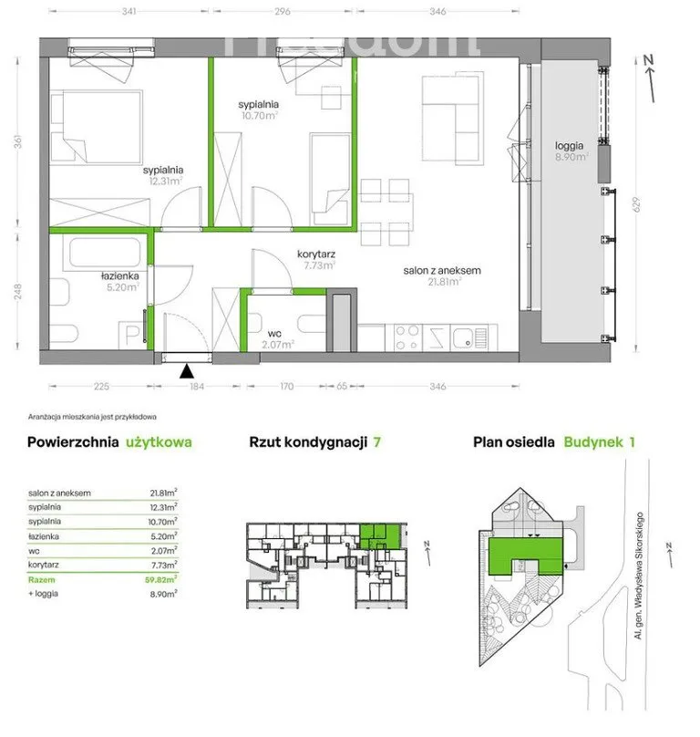 Mieszkanie na sprzedaż, 59 m², Warszawa Mokotów 