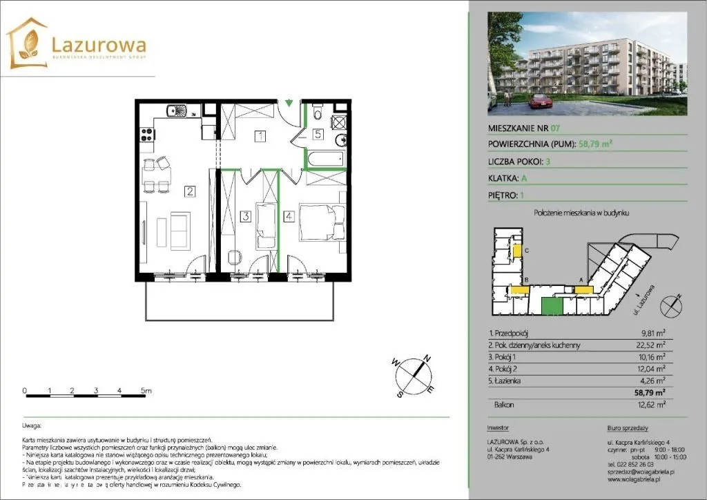 3 pok. o pow.58,79 m2 - BALKON 12,62 m2