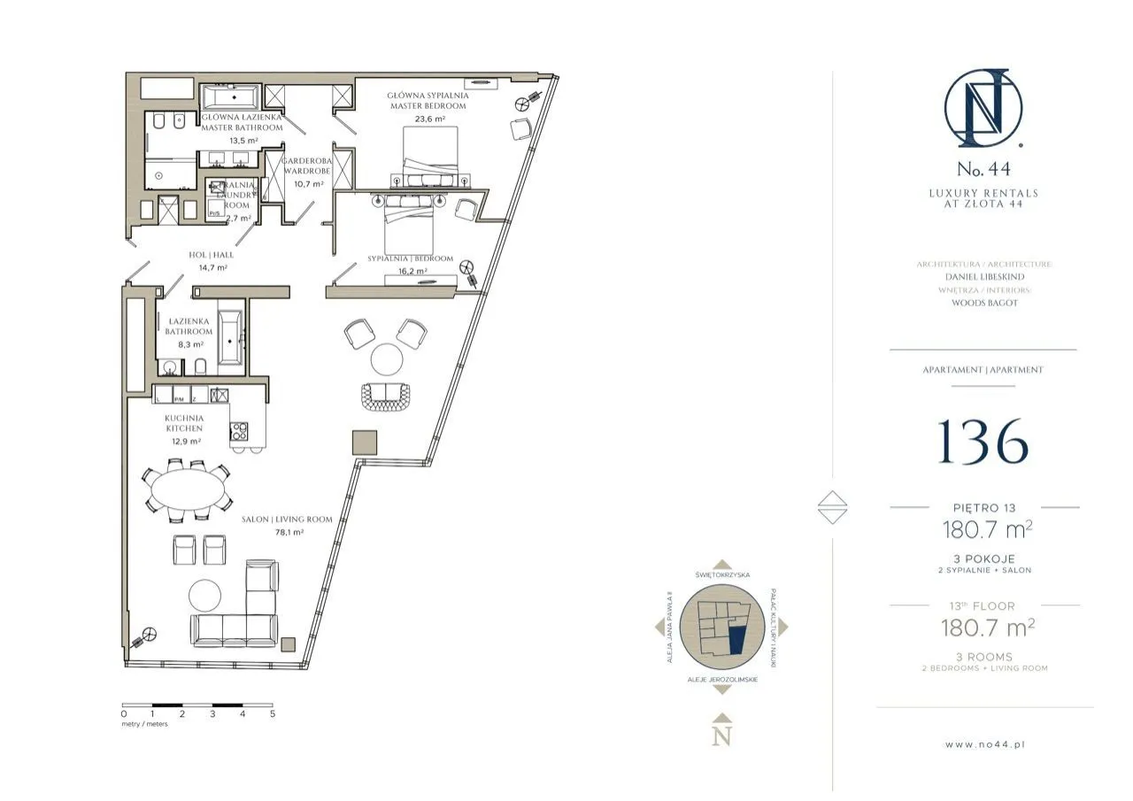 Apartament 3-pokojowy na Złotej 44 BEZ PROWIZJI