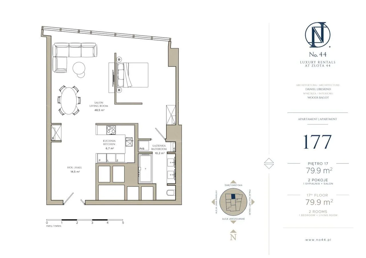 Apartament 2-pokojowy na Złotej 44 BEZ PROWIZJI