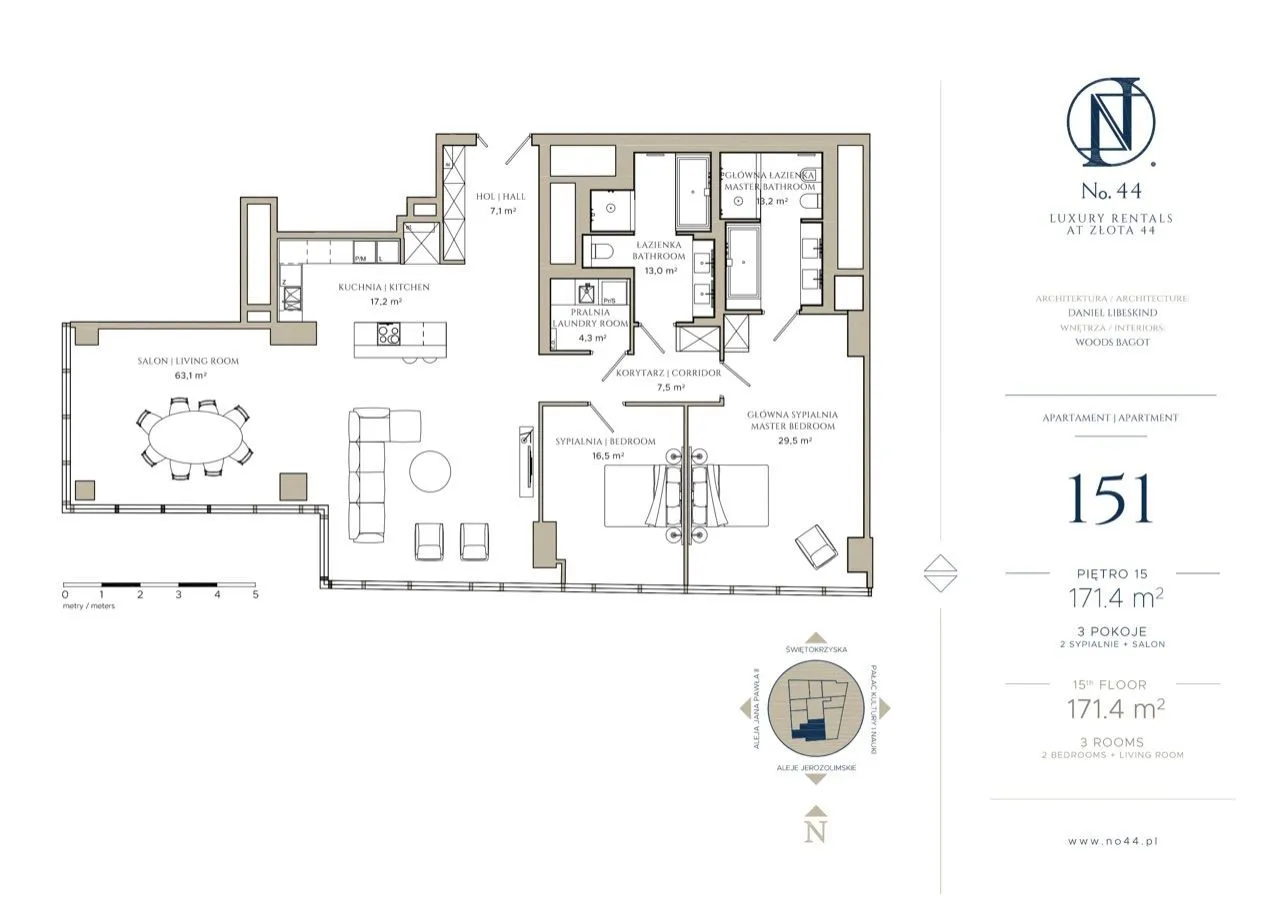 Apartament 3-pokojowy na Złotej 44 BEZ PROWIZJI