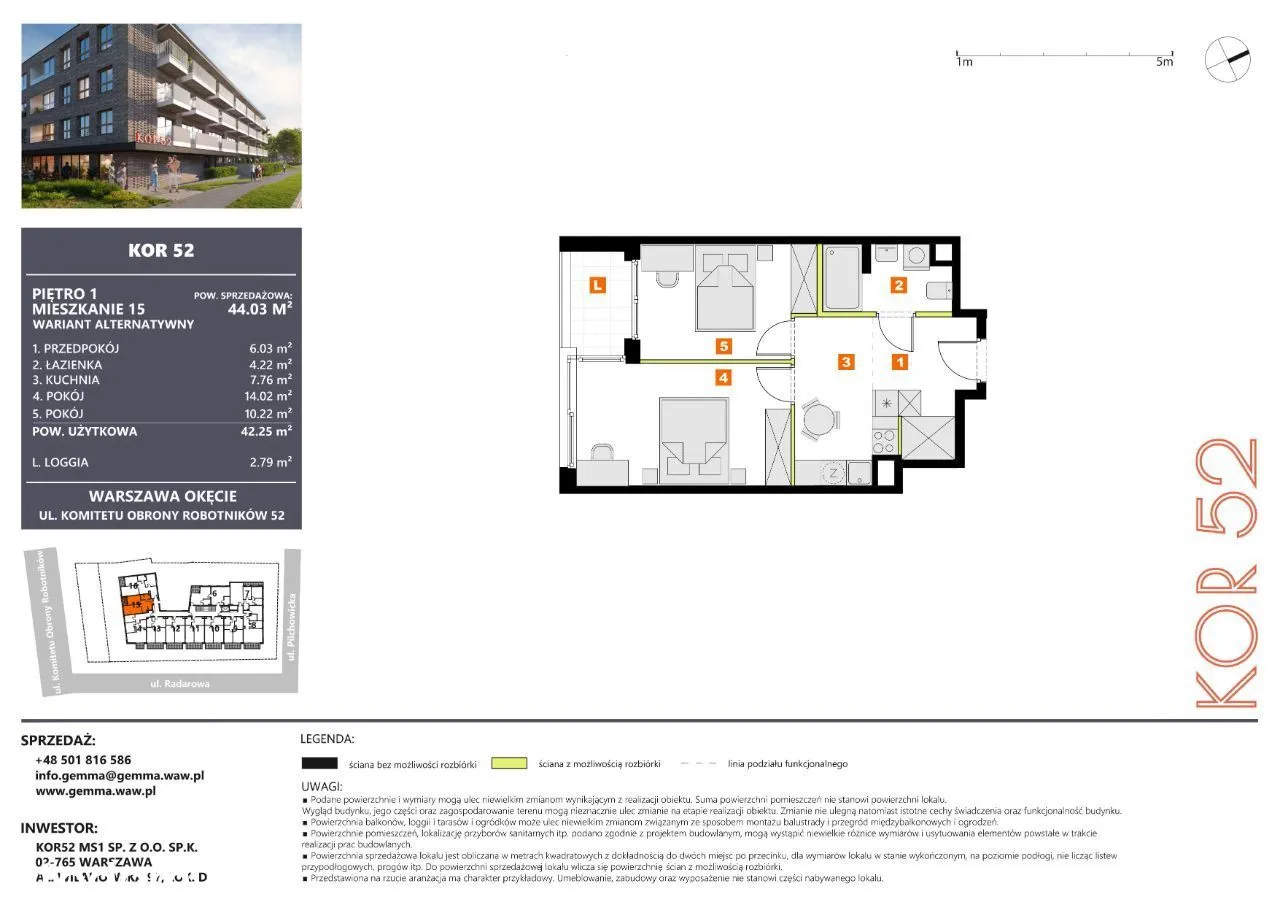 2 pokojowe 42,74 m2 w loftowym apartamentowcu