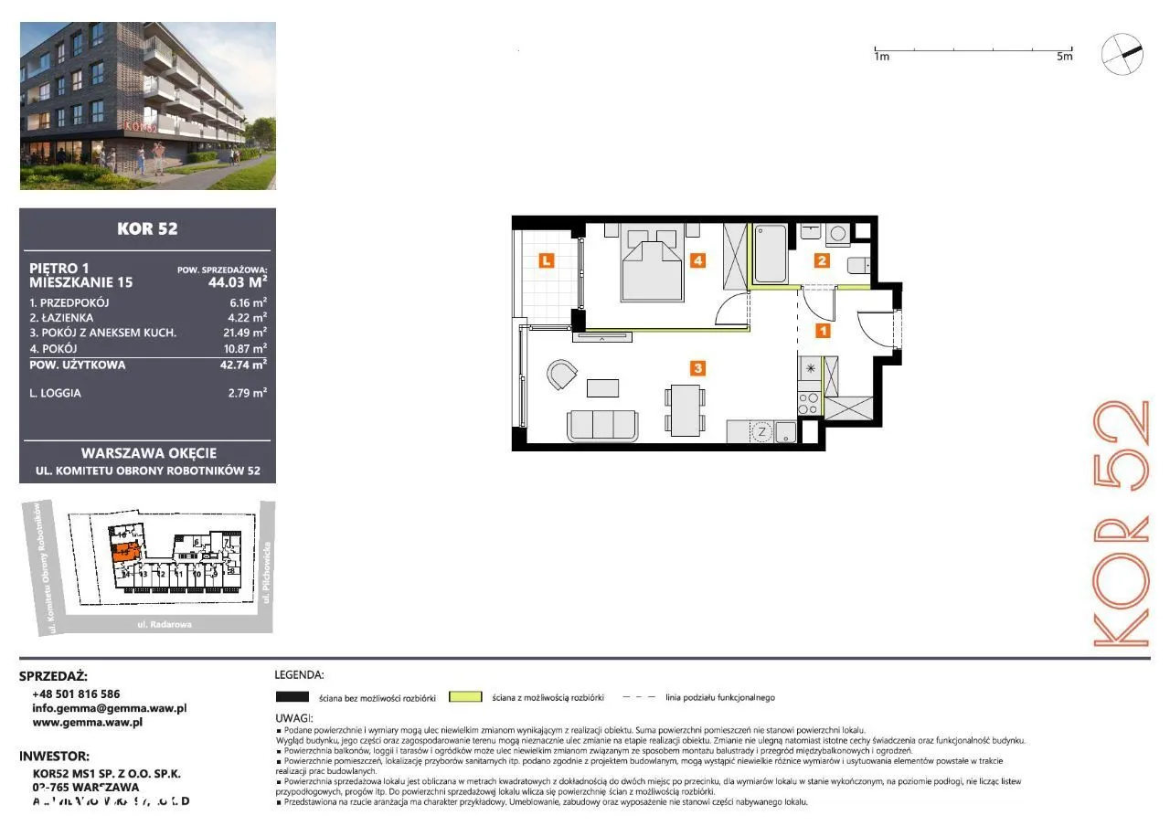 2 pokojowe 42,74 m2 w loftowym apartamentowcu