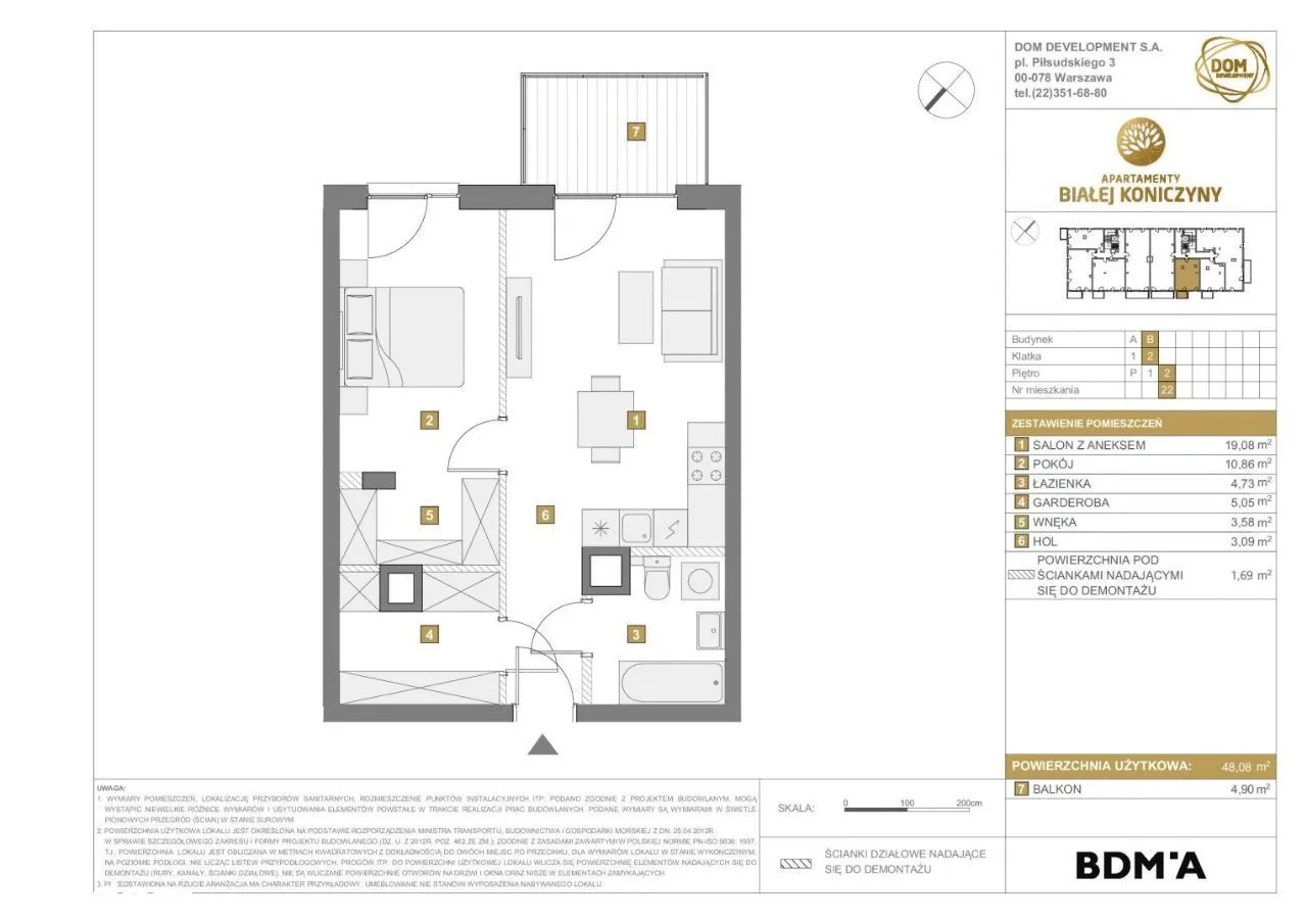 Mokotów 2 pokojowe mieszkanie Przebiśniegów 48 m2