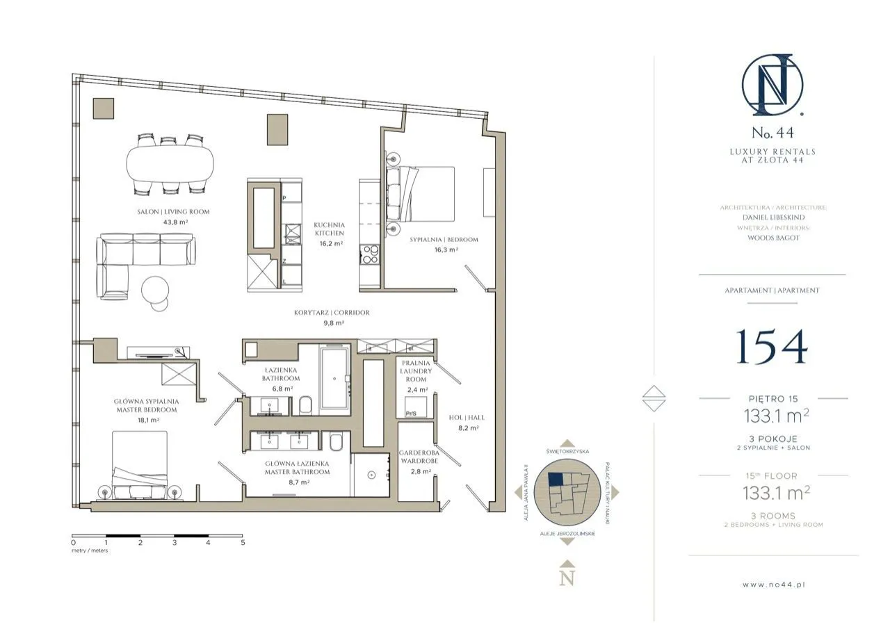 Apartament 3-pokojowy na Złotej 44 BEZ PROWIZJI