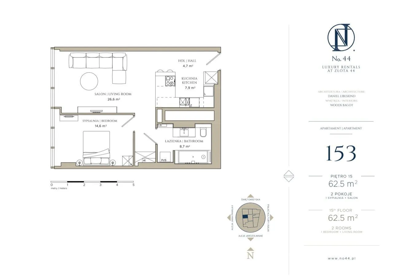 Apartament 2-pokojowy na Złotej 44 BEZ PROWIZJI