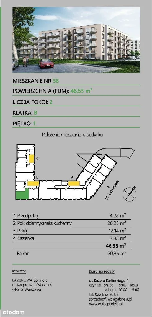 2 pok. 46,55 m2 - BALKON 20,36 m2