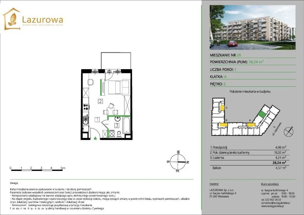 1 pok. - 28,24 - Balkon 4,57m2