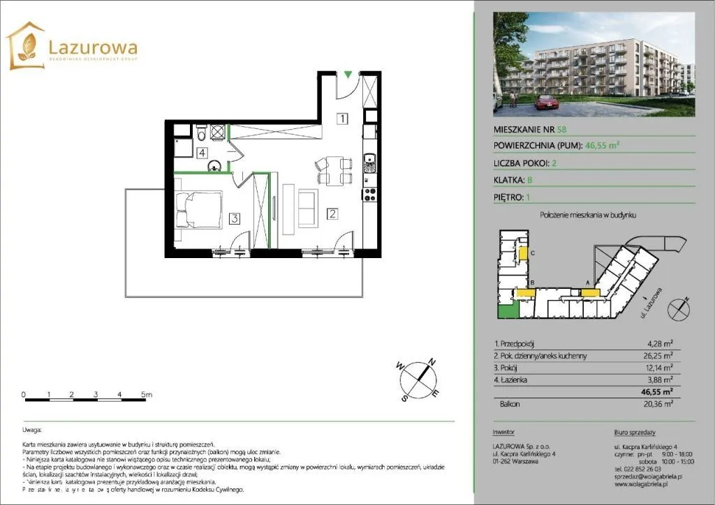 2 pok. 46,55 m2 - BALKON 20,36 m2