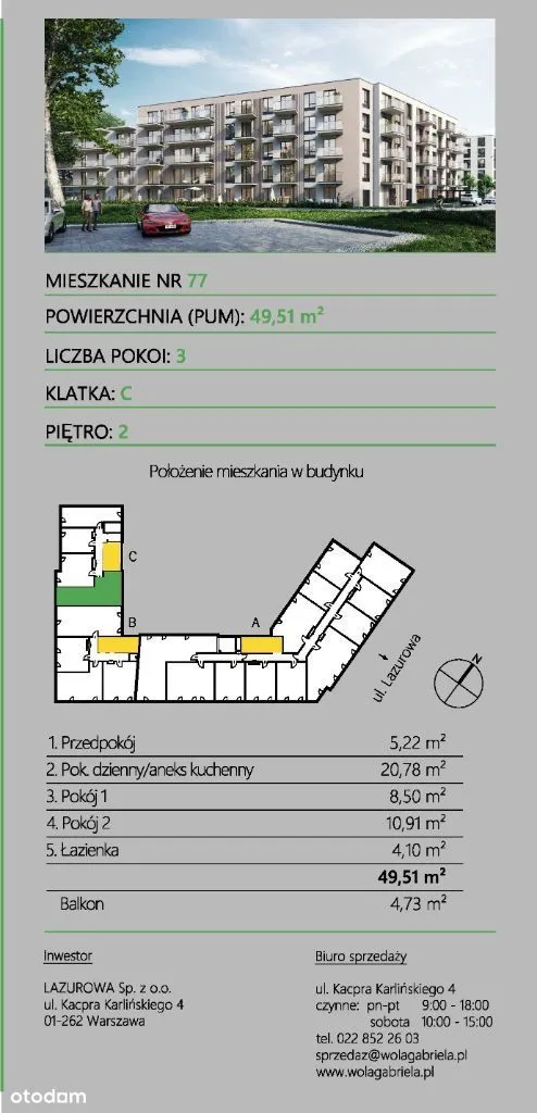 3 pok - 49,51 m2 - Balkon 4,73m2