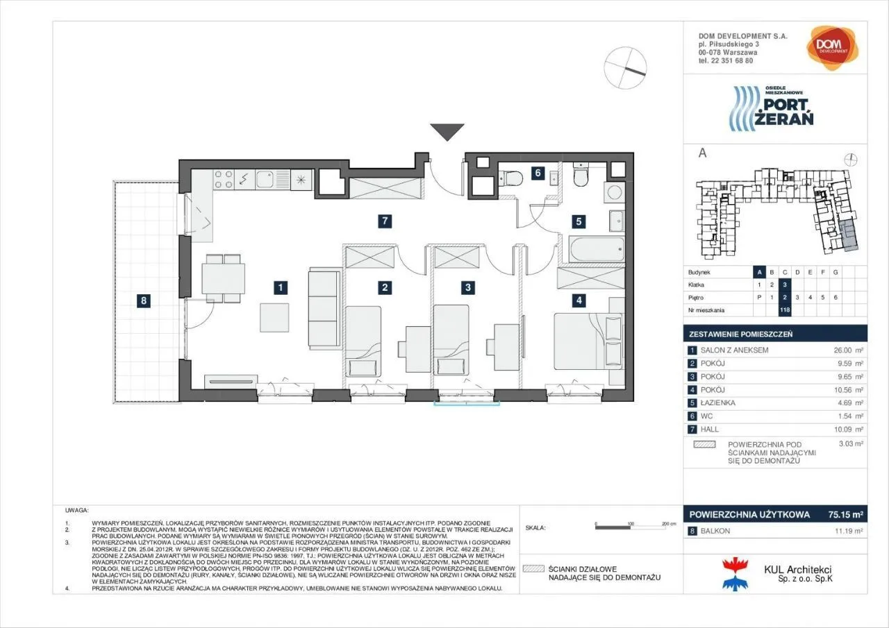 Komfortowe mieszkanie, 75,15m2, 4 pokoje + balkon