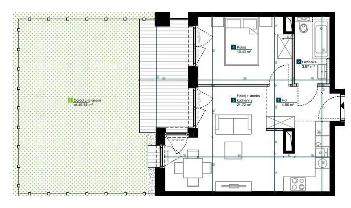 Słoneczne 2 pokoje z ogrodem 46 m2! Blisko metra 