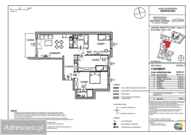 Warszawa Włochy, ul. Jutrzenki Mieszkanie - 4 pokoje - 86 m2 - 3 piętro