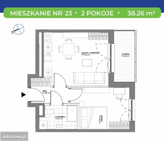 Warszawa Mokotów Mieszkanie - 2 pokoje - 38 m2 - 2 piętro