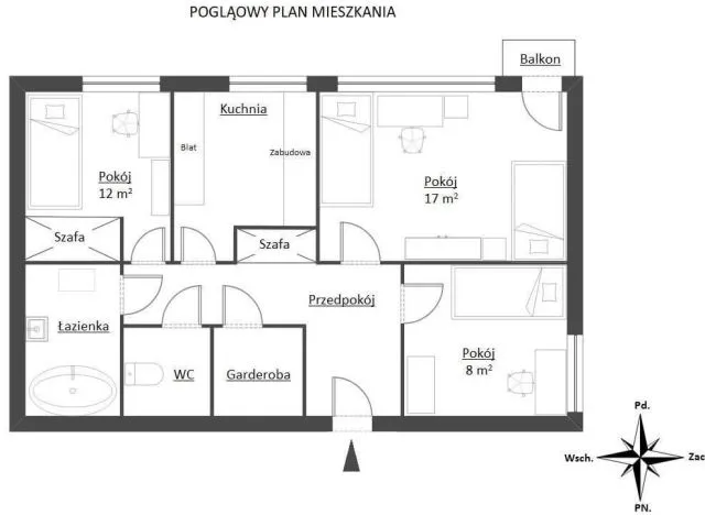 Warszawa Mokotów, ul. Giordana Bruna Mieszkanie - 3 pokoje - 50 m2 - 15 piętro