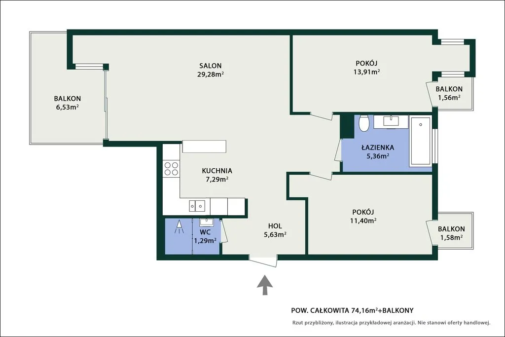 Mieszkanie na sprzedaż, 74 m², Warszawa Mokotów 