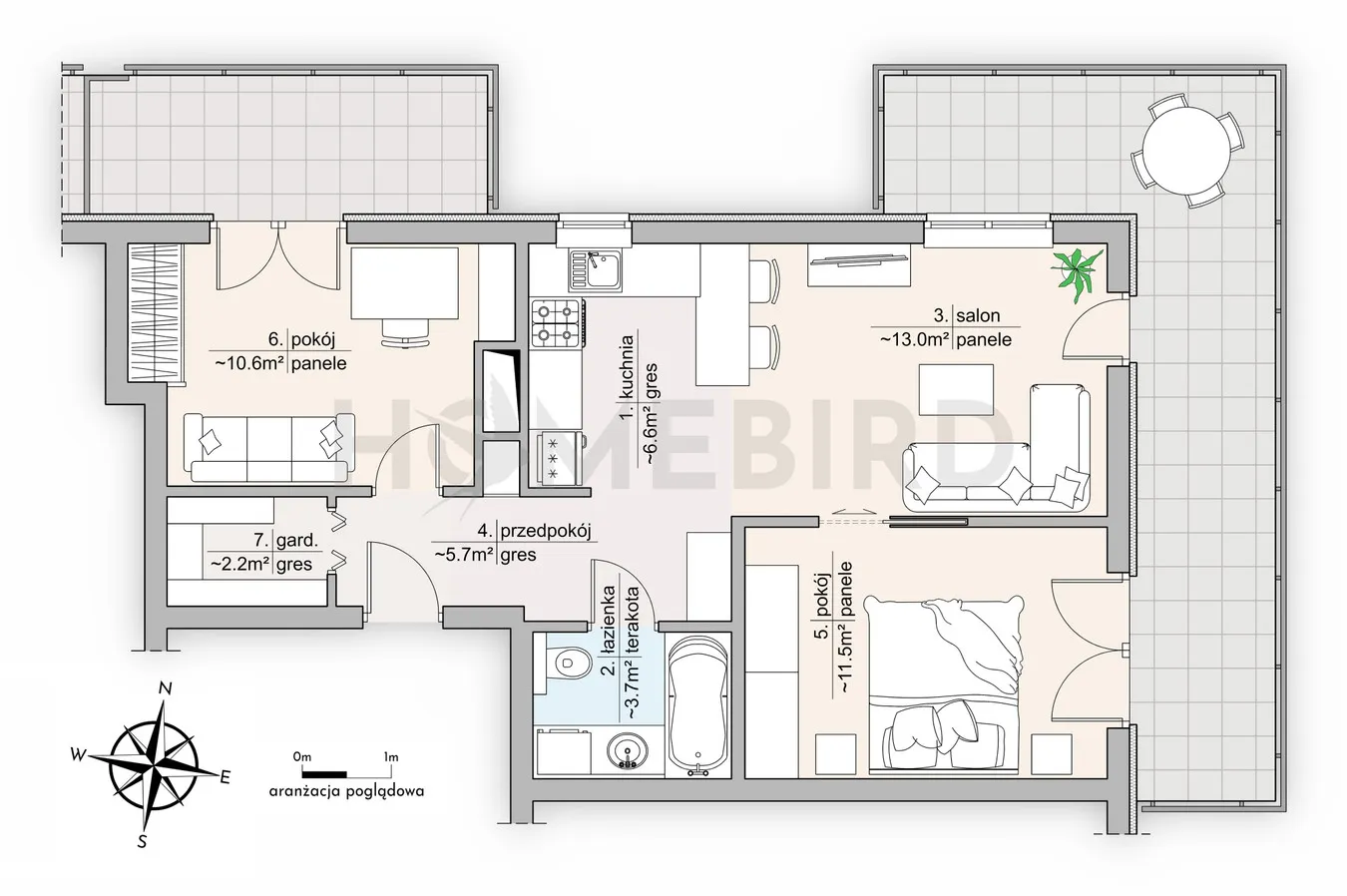 Trzypokojowe mieszkanie. Balkon i 17-metrowy taras 