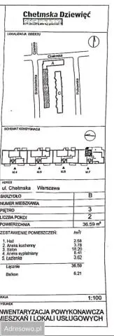 Warszawa Mokotów, ul. Chełmska Mieszkanie - 2 pokoje - 37 m2 - 3 piętro