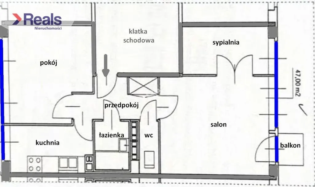 3 pokoje, oddzielna kuchnia, balkon, piwnica