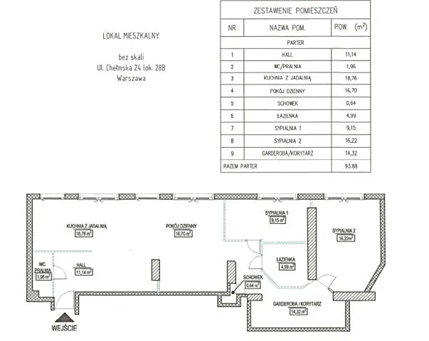 Warszawa Mokotów, ul. Chełmska Mieszkanie - 3 pokoje - 93 m2 - 4 piętro