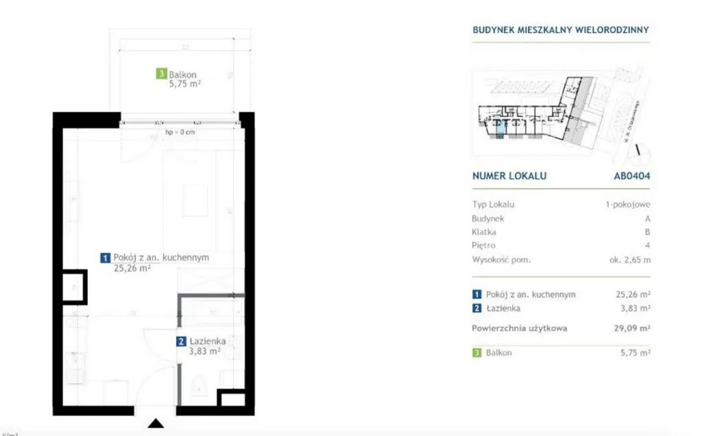 Bielany, Kawalerka z balkonem 29,09m2 