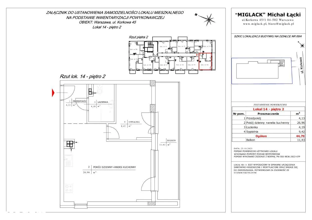 Mieszkanie 2 pokojowe 44,70 m2, 2 piętro