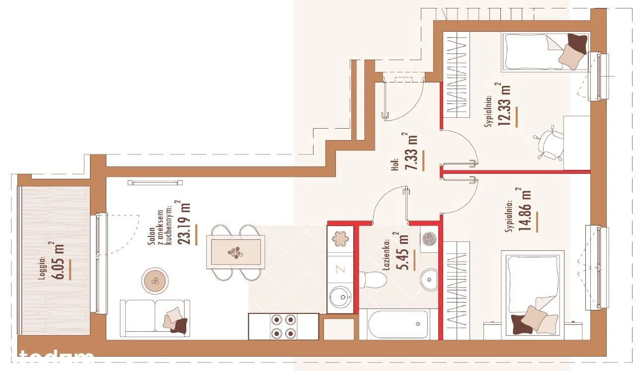 3 Pokoje | 65 m2 + 6m2 loggia | Nowy Targówek | M2