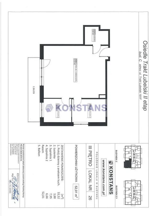 Mieszkanie na sprzedaż, 52 m², 3 pokoje Warszawa Wawer 