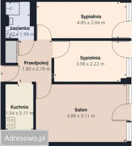 Warszawa Śródmieście Mieszkanie - 3 pokoje - 48 m2 - 11 piętro