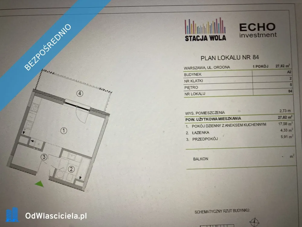 Sprzedam mieszkanie 27,82m2 z miejscem postojowym Stacja Wola 