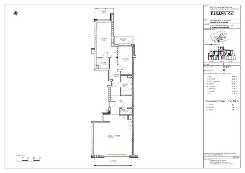 O%PCC3-pok. apartament o powierzchni 102m2 w luksusowej inwestycji w Śródmieści 