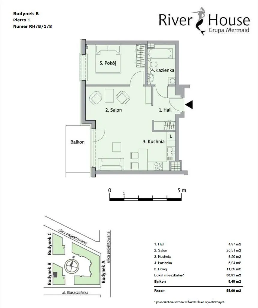 Mieszkanie 50,5m + 5m balkon + miejsce parkingowe