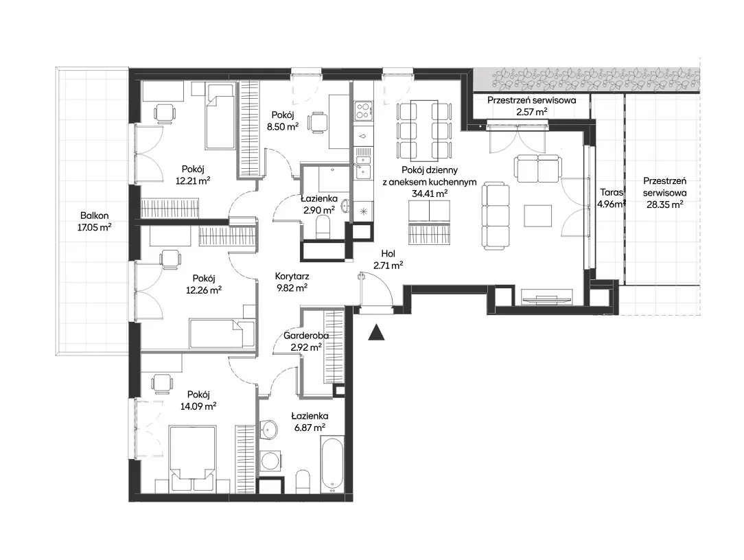 Apartament 5 pokojowy z balkonem 17m2 