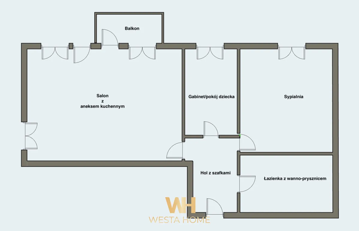 2 pokoje + gabinet, projekt H. Skibniewskiej 