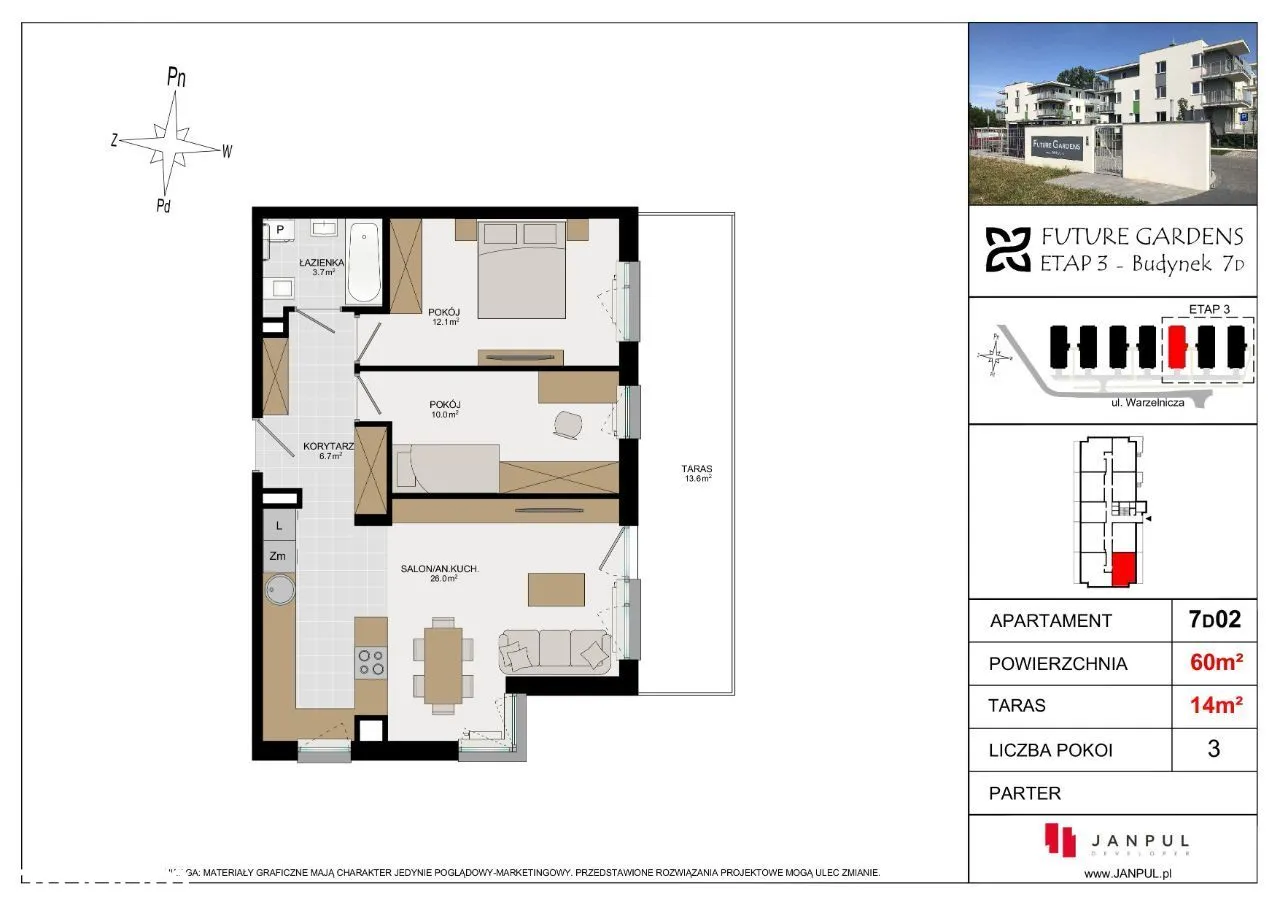 GOTOWE 60m2_3 pokoje ul. Warzelnicza Warszawa