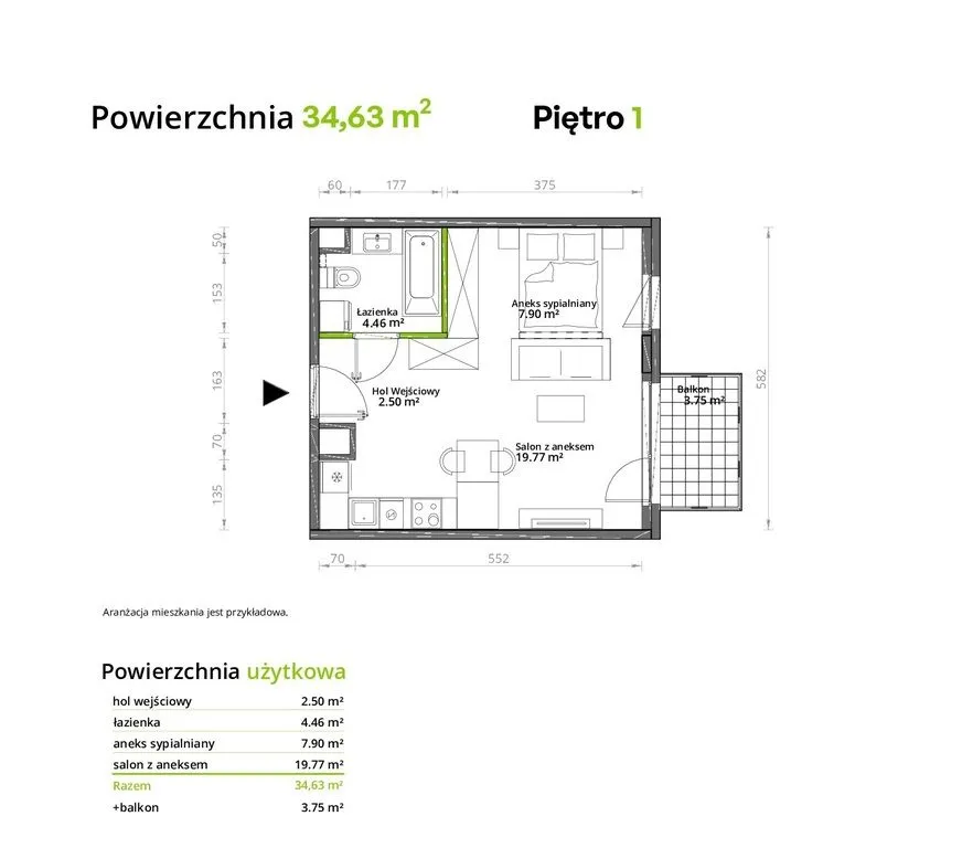 34m2 możliwość dwóch pokoi 0% prowizji