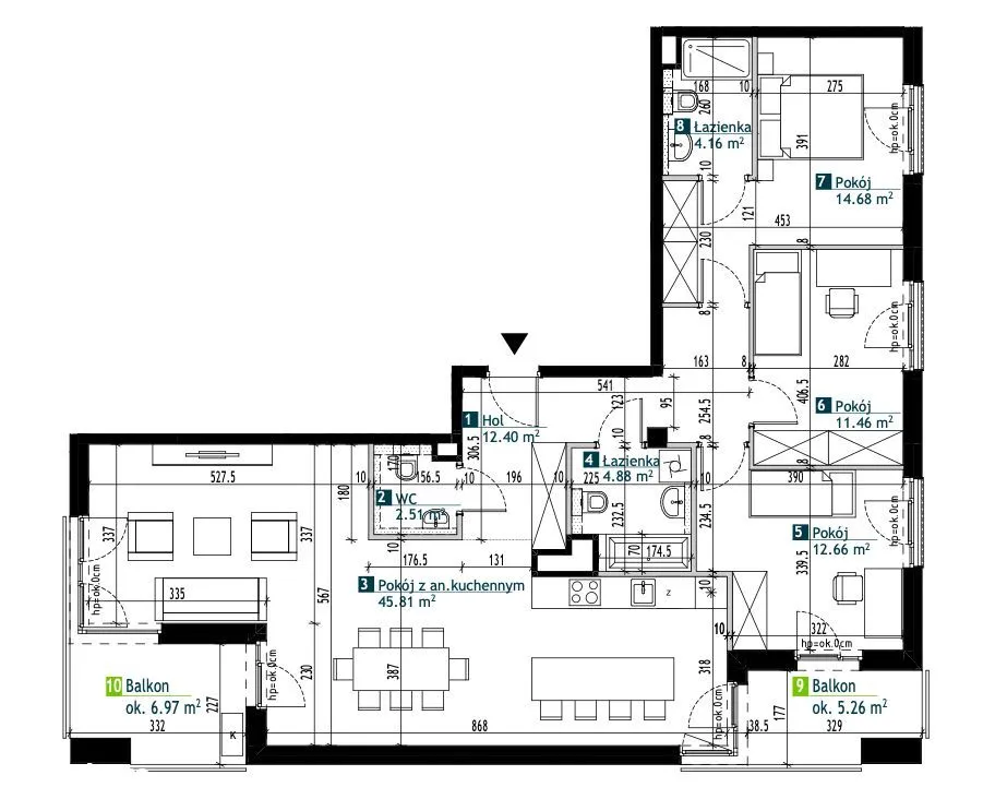 Apartament z przepięknym salonem o pow. 45,81m2!