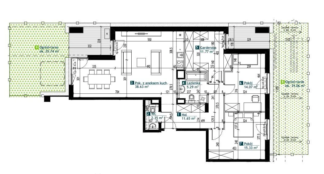 Przepiękne dwa prywatne ogródki (39m2 i 35m2)!