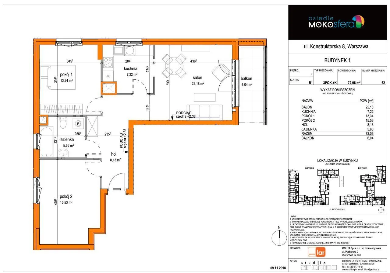 72m2 Mieszkanie do wynajęcia - Warszawa Mokotów