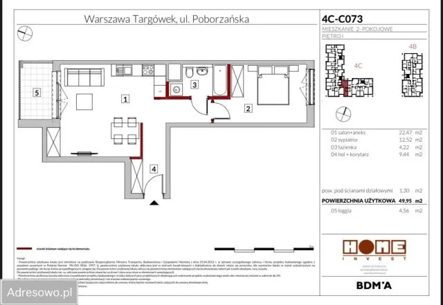 Warszawa Targówek, ul. Warszawski Świt Mieszkanie - 2 pokoje - 50 m2 - 1 piętro