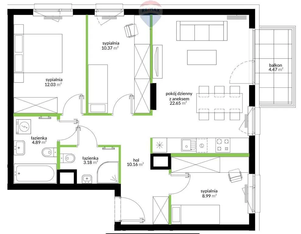 4-pokojowe 75 m2 w apartamentowcu Zielony Natolin 