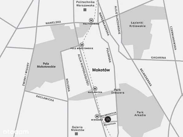 2 pokoje Mokotów, Metro Wierzbno, z miejscem parkingowym w garażu, klimatyzacja 