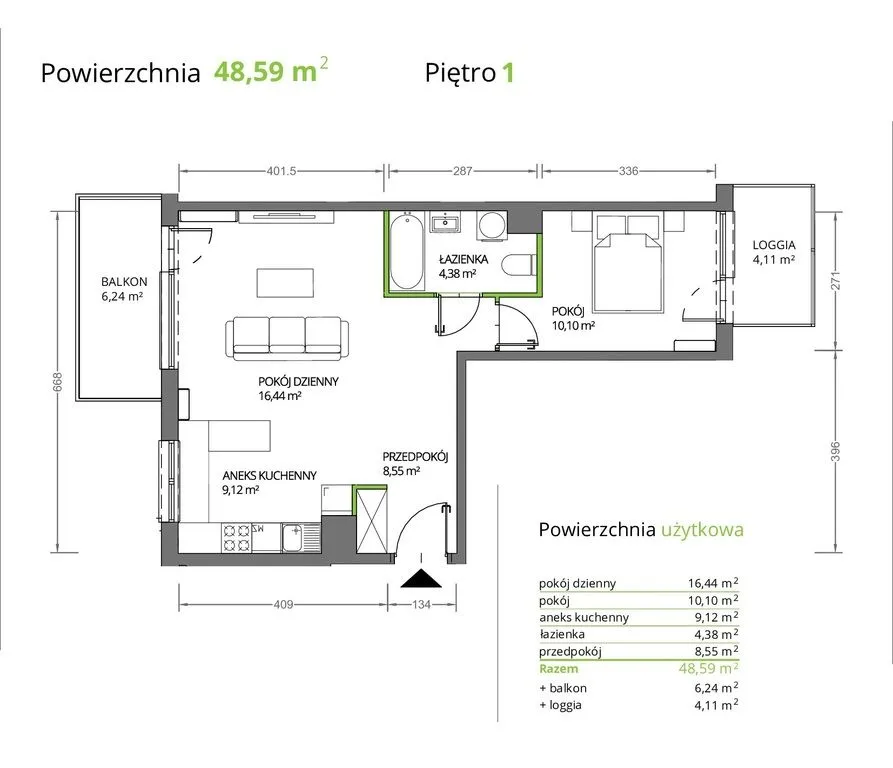 48m2 możliwość 3 pokoi 2025r. 0% prowizji