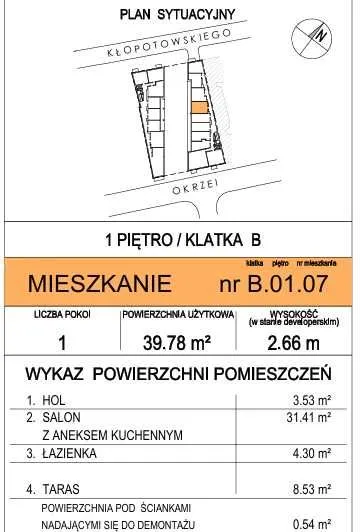 Mieszkanie na sprzedaż 39,78 m² + balkon 8,53 m²